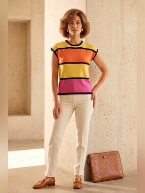 Vintage St. John collection retro colorblock Colorful Striped Knit Top
